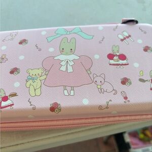 Pink Bunny and Teddy Printed Pencil Case Nintendo switch.